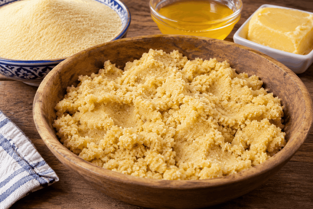 Impasto di semola sabbiato con burro chiarificato per preparare i makroud