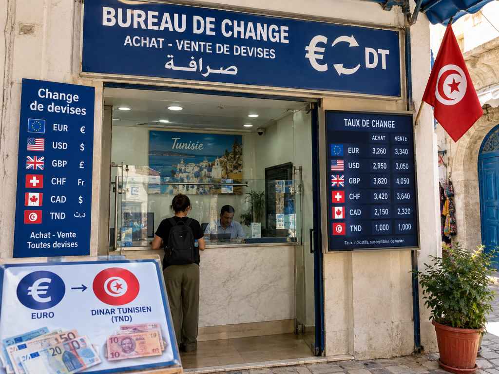 Ufficio di cambio a Tunisi dove si cambiano gli euro in dinari tunisini