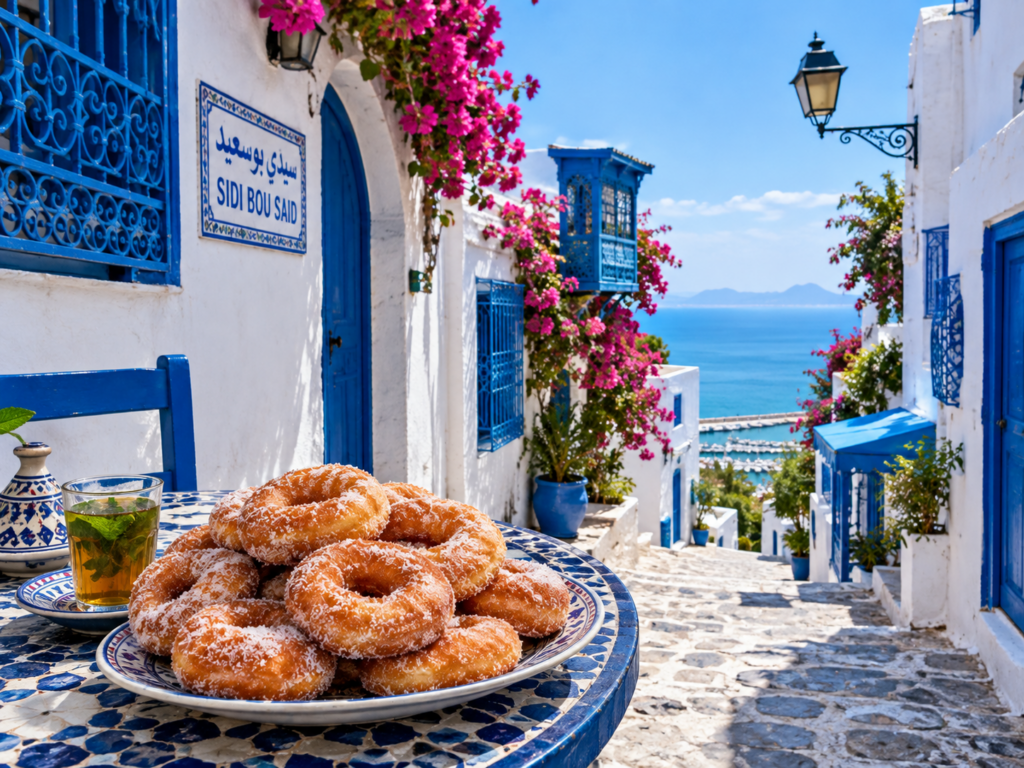 Vicoli bianchi e blu di Sidi Bou Said dove si mangiano i bambalouni